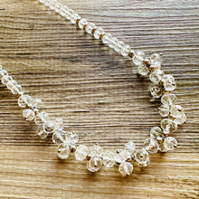 Load image into Gallery viewer, Clear Cluster Jewel Statement Necklace, Chunky 1 Strand Jewelry, silver necklace, layering long bib beaded necklace thick collar bead metal