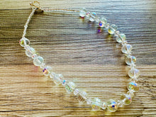 Load image into Gallery viewer, Clear Sparkle Jewel Statement Necklace, Chunky 1 Strand Jewelry, silver necklace, layering long bib beaded necklace thick collar bead metal