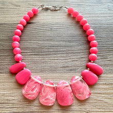 Load image into Gallery viewer, Bubblegum Pink Statement Necklace, Chunky Jewelry Big Beaded jewelry, Single Strand Necklace, hot pink jewelry, hot pink necklace jewelry