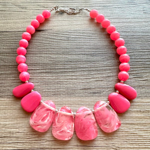 Bubblegum Pink Statement Necklace, Chunky Jewelry Big Beaded jewelry, Single Strand Necklace, hot pink jewelry, hot pink necklace jewelry