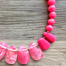 Load image into Gallery viewer, Bubblegum Pink Statement Necklace, Chunky Jewelry Big Beaded jewelry, Single Strand Necklace, hot pink jewelry, hot pink necklace jewelry