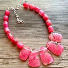 Load image into Gallery viewer, Bubblegum Pink Statement Necklace, Chunky Jewelry Big Beaded jewelry, Single Strand Necklace, hot pink jewelry, hot pink necklace jewelry