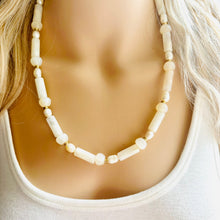 Load image into Gallery viewer, Cream Shimmer Single Strand Beaded Statement Necklace, pearl beaded bridesmaid jewelry layering resin gold off white, eggshell bead thin