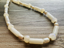 Load image into Gallery viewer, Cream Shimmer Single Strand Beaded Statement Necklace, pearl beaded bridesmaid jewelry layering resin gold off white, eggshell bead thin