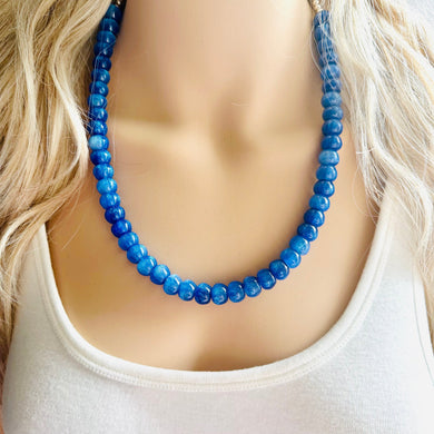 Royal Blue Shimmer Single Strand Beaded Statement Necklace, turquoise beaded necklace, purple bridesmaid jewelry layering glitter silver res