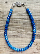 Load image into Gallery viewer, Royal Blue Shimmer Single Strand Beaded Statement Necklace, turquoise beaded necklace, purple bridesmaid jewelry layering glitter silver res