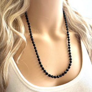 Neutral Black Jewel Statement Necklace, Chunky 1 Strand Jewelry, black layering long bib beaded thin collar bead rhinestone