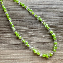 Load image into Gallery viewer, Green Sparkle Jewel Statement Necklace, Chunky 1 Strand Jewelry, silver necklace, layering long bib beaded necklace thin collar bead lime