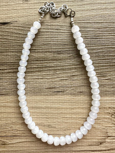 Ice White Shimmer Single Strand Beaded Statement Necklace beaded layer, white bridesmaid jewelry layering glitter silver neutral