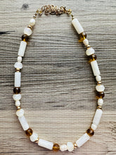 Load image into Gallery viewer, Cream Shimmer Single Strand Beaded Statement Necklace, pearl beaded bridesmaid jewelry layering resin gold off white, eggshell bead thin