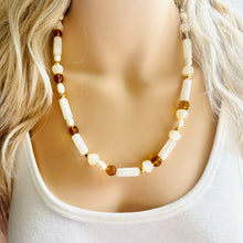 Load image into Gallery viewer, Cream Shimmer Single Strand Beaded Statement Necklace, pearl beaded bridesmaid jewelry layering resin gold off white, eggshell bead thin