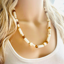 Load image into Gallery viewer, Cream Shimmer Single Strand Beaded Statement Necklace, pearl beaded bridesmaid jewelry layering resin gold off white, eggshell bead thin