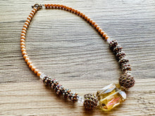 Load image into Gallery viewer, Autumn Sparkle Jewel Statement Necklace, Chunky 1 Strand Jewelry, gold necklace layering bib beaded necklace thin collar pearl pumpkin glass