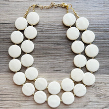 Load image into Gallery viewer, Creamy Circle Beaded Statement jewelry, Chunky Beaded Necklace, white Jewelry Necklace, eggshell beaded necklace circular round geometric