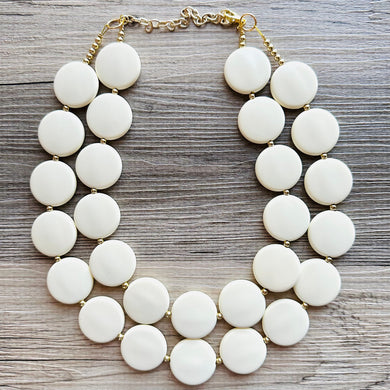 Creamy Circle Beaded Statement jewelry, Chunky Beaded Necklace, white Jewelry Necklace, eggshell beaded necklace circular round geometric