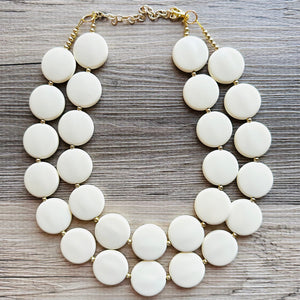 Creamy Circle Beaded Statement jewelry, Chunky Beaded Necklace, white Jewelry Necklace, eggshell beaded necklace circular round geometric