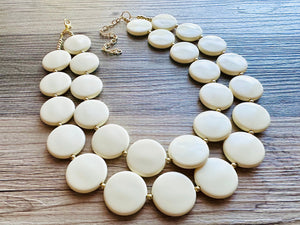 Creamy Circle Beaded Statement jewelry, Chunky Beaded Necklace, white Jewelry Necklace, eggshell beaded necklace circular round geometric