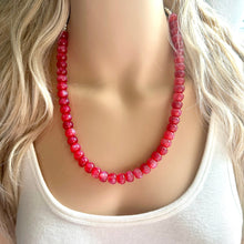 Load image into Gallery viewer, Iced Cherry Shimmer Single Strand Beaded Statement Necklace beaded layer, red bridesmaid jewelry layering glitter silver neutral