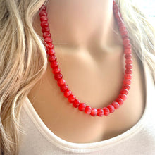 Load image into Gallery viewer, Iced Cherry Shimmer Single Strand Beaded Statement Necklace beaded layer, red bridesmaid jewelry layering glitter silver neutral