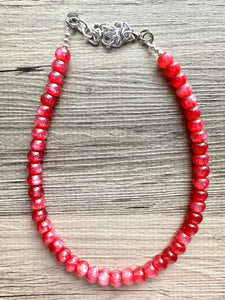 Iced Cherry Shimmer Single Strand Beaded Statement Necklace beaded layer, red bridesmaid jewelry layering glitter silver neutral