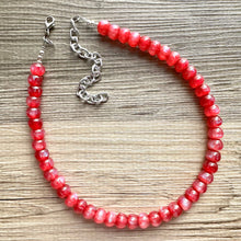 Load image into Gallery viewer, Iced Cherry Shimmer Single Strand Beaded Statement Necklace beaded layer, red bridesmaid jewelry layering glitter silver neutral