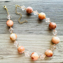 Load image into Gallery viewer, Natural carnelian Beaded 1 strand Statement Necklace, Chunky Bib Single Jewelry Light orange stone jewelry, gemstone layering red cream gold