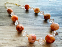 Load image into Gallery viewer, Natural carnelian Beaded 1 strand Statement Necklace, Chunky Bib Single Jewelry Light orange stone jewelry, gemstone layering red cream gold