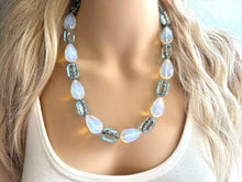 Load image into Gallery viewer, Light Blue Sparkle Jewel Statement Necklace, Chunky 1 Strand Jewelry, layering bib beaded thin collar rhinestone glass silver