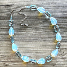 Load image into Gallery viewer, Light Blue Sparkle Jewel Statement Necklace, Chunky 1 Strand Jewelry, layering bib beaded thin collar rhinestone glass silver