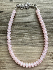 Touch of Pink Shimmer Single Strand Beaded Statement Necklace beaded layer, baby pink bridesmaid jewelry layering glitter silver blush