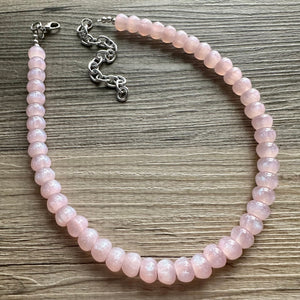 Touch of Pink Shimmer Single Strand Beaded Statement Necklace beaded layer, baby pink bridesmaid jewelry layering glitter silver blush