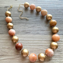 Load image into Gallery viewer, Natural carnelian Beaded 1 strand Statement Necklace, Chunky Bib Single Jewelry Light orange stone jewelry, gemstone layering red cream gold