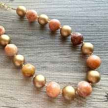 Load image into Gallery viewer, Natural carnelian Beaded 1 strand Statement Necklace, Chunky Bib Single Jewelry Light orange stone jewelry, gemstone layering red cream gold