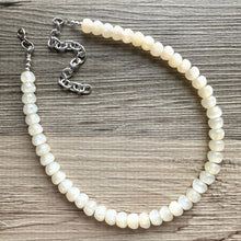 Load image into Gallery viewer, Cupcake Cream Shimmer Single Strand Beaded Statement Necklace beaded layer, off white bridesmaid jewelry layering glitter silver neutral