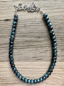 Galaxy Gray Shimmer Single Strand Beaded Statement Necklace beaded layer, blue bridesmaid jewelry layering glitter silver neutral gray