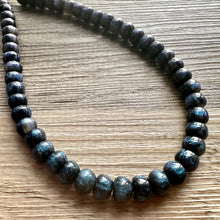 Load image into Gallery viewer, Galaxy Gray Shimmer Single Strand Beaded Statement Necklace beaded layer, blue bridesmaid jewelry layering glitter silver neutral gray