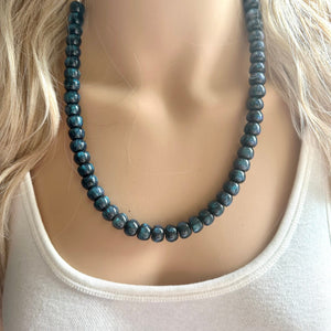 Galaxy Gray Shimmer Single Strand Beaded Statement Necklace beaded layer, blue bridesmaid jewelry layering glitter silver neutral gray