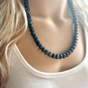 Galaxy Gray Shimmer Single Strand Beaded Statement Necklace beaded layer, blue bridesmaid jewelry layering glitter silver neutral gray