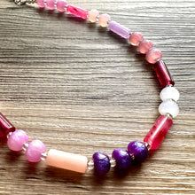 Load image into Gallery viewer, Tropical Honeymoon Shimmer Single Strand Beaded Statement Necklace, beaded bridesmaid jewelry layering glitter pink resin white blush purple