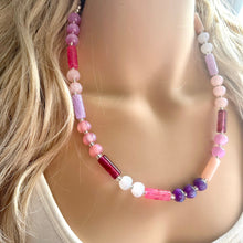 Load image into Gallery viewer, Tropical Honeymoon Shimmer Single Strand Beaded Statement Necklace, beaded bridesmaid jewelry layering glitter pink resin white blush purple