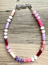 Load image into Gallery viewer, Tropical Honeymoon Shimmer Single Strand Beaded Statement Necklace, beaded bridesmaid jewelry layering glitter pink resin white blush purple