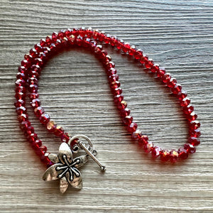 Red Sparkle Jewel Statement Necklace, Chunky 1 Strand Jewelry, fall necklace layering bib beaded thin collar rhinestone glass maroon deep