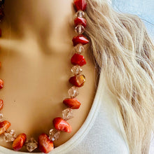 Load image into Gallery viewer, Natural carnelian Beaded 1 strand Statement Necklace, Chunky Bib Single Jewelry Light orange stone jewelry, gemstone layering red cream gold