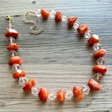 Load image into Gallery viewer, Natural carnelian Beaded 1 strand Statement Necklace, Chunky Bib Single Jewelry Light orange stone jewelry, gemstone layering red cream gold