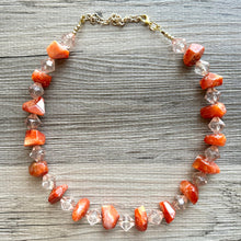 Load image into Gallery viewer, Natural carnelian Beaded 1 strand Statement Necklace, Chunky Bib Single Jewelry Light orange stone jewelry, gemstone layering red cream gold