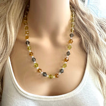 Load image into Gallery viewer, Neutral Sparkle Jewel Statement Necklace, Chunky 1 Strand Jewelry, gold layering long bib beaded thin collar bead navy champagne green