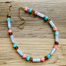 Load image into Gallery viewer, Tropical Periwinkle Shimmer Single Strand Beaded Statement Necklace, beaded bridesmaid jewelry layering glitter pink resin blush blue