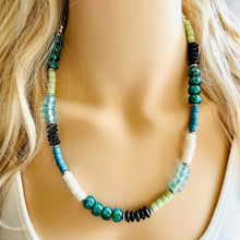 Load image into Gallery viewer, Tropical Everglades Shimmer Single Strand Beaded Statement Necklace, beaded bridesmaid jewelry layering glitter resin white blue green black