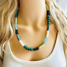 Load image into Gallery viewer, Tropical Everglades Shimmer Single Strand Beaded Statement Necklace, beaded bridesmaid jewelry layering glitter resin white blue green black