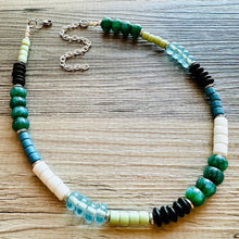 Load image into Gallery viewer, Tropical Everglades Shimmer Single Strand Beaded Statement Necklace, beaded bridesmaid jewelry layering glitter resin white blue green black